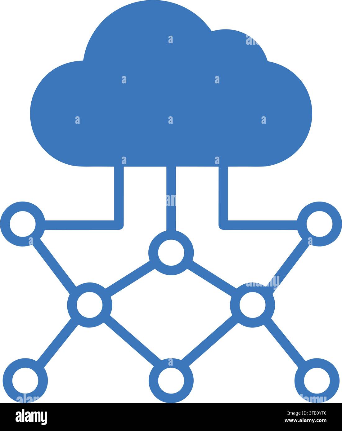 Cloud computing network icon for digital infrastructure showing global connection nodes and decentralized data storage. Stock Vector