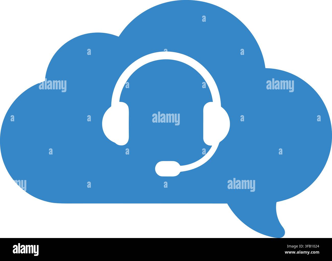 Cloud support chat bubble icon featuring headset for customer service and remote help desk communication technology. Stock Vector