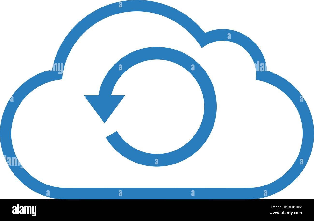 Cloud sync data recovery icon representing file synchronization process for network storage systems and web platforms. Stock Vector