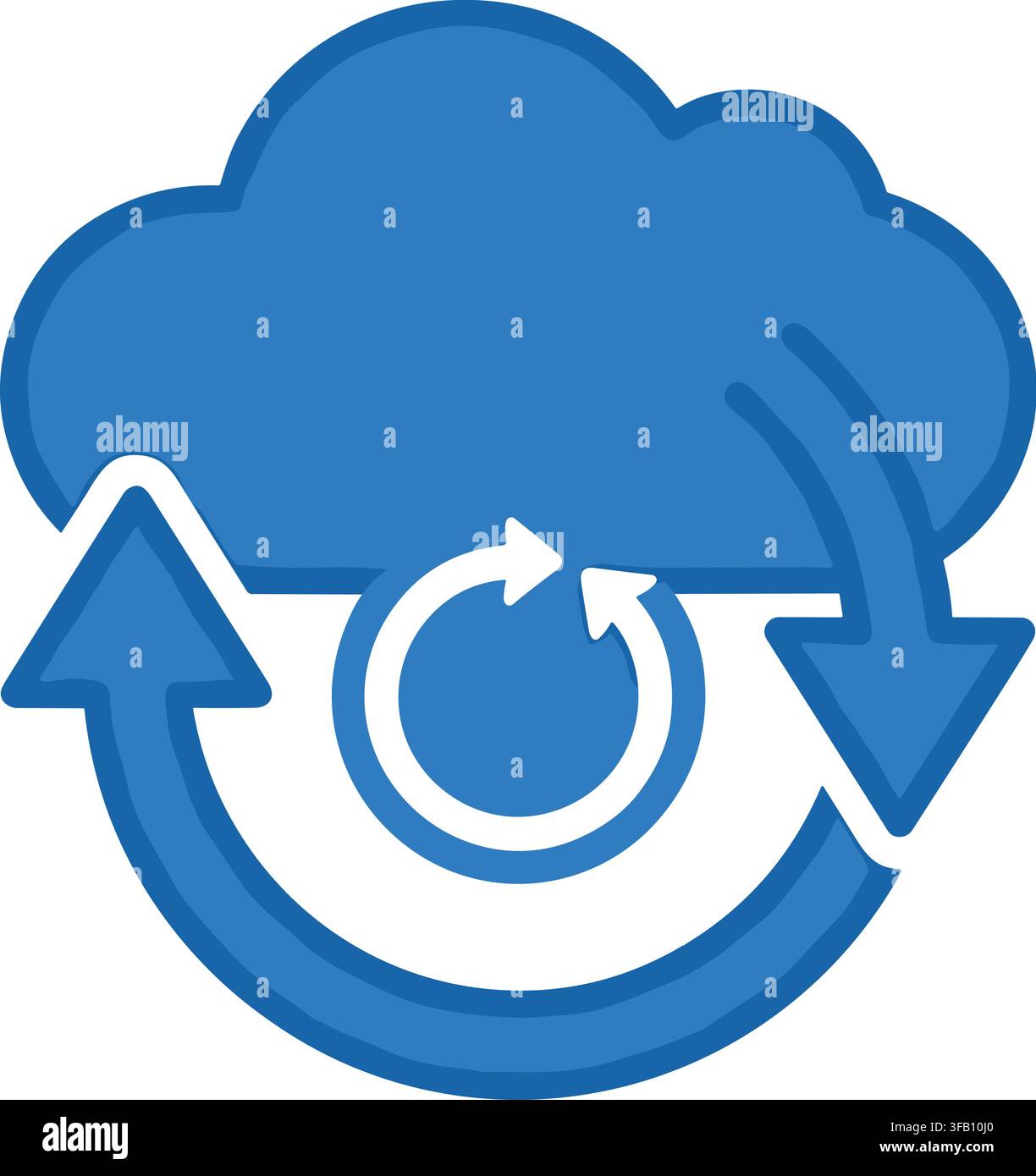 Cloud data synchronization icon showing continuous update cycle and file backup recovery for digital information flow. Stock Vector