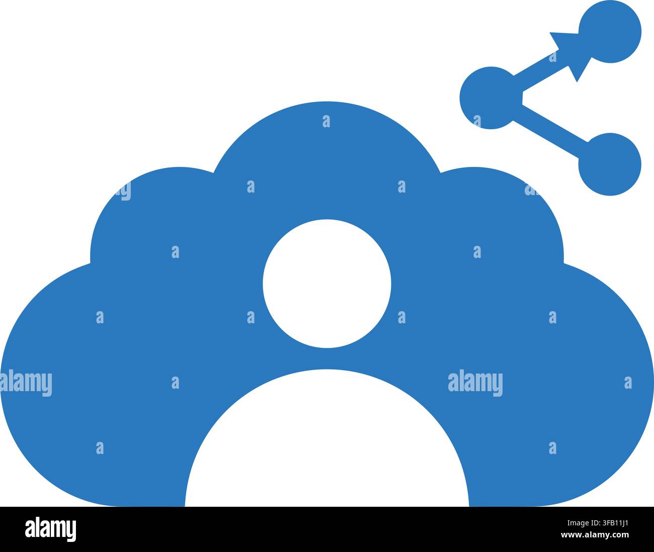 Share cloud data network icon representing collaborative online storage systems isolated on simple transparent background. Stock Vector