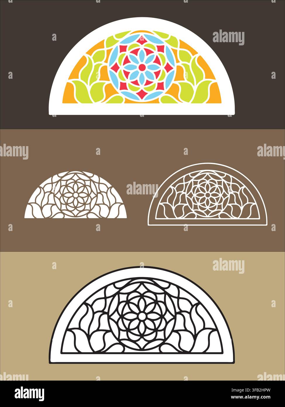 Traditional Yemeni stained colored glass qamariya, geometric pattern, vector illustration. Stock Vector