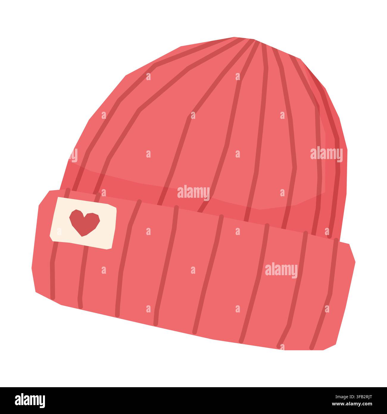 Red Knitted Beanie Hat with Heart Label Stock Vector