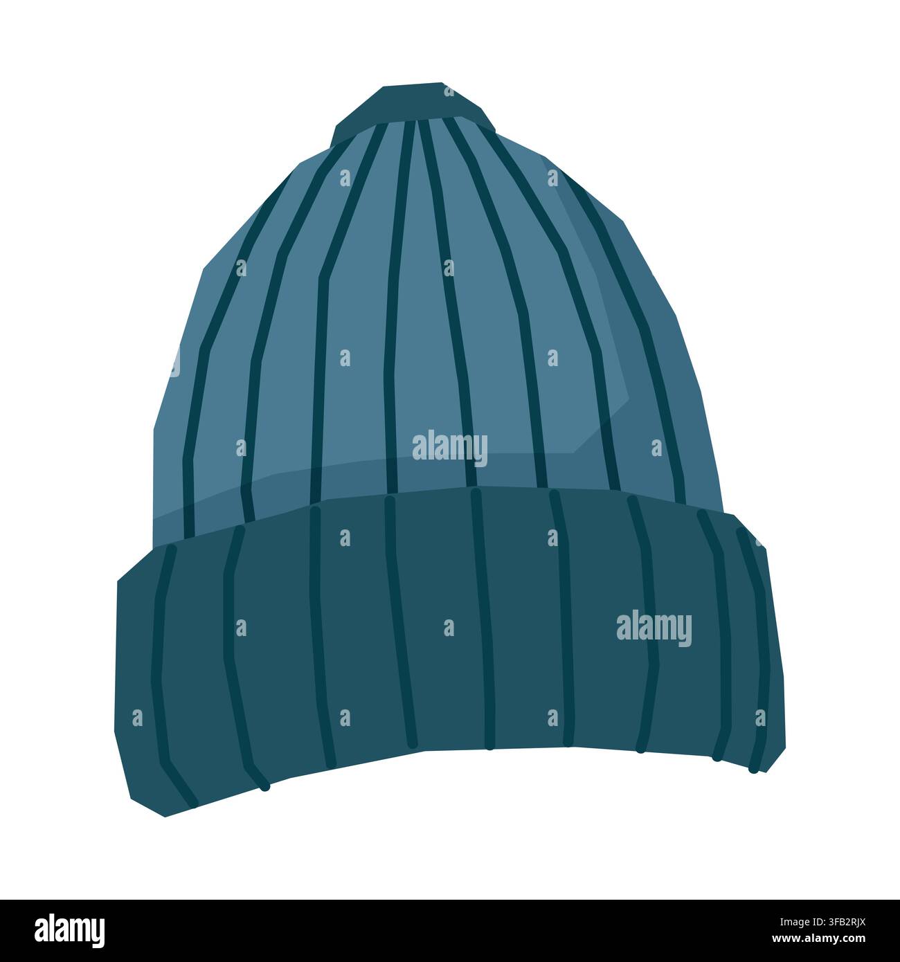Blue Ribbed Knitted Winter Beanie Hat Stock Vector