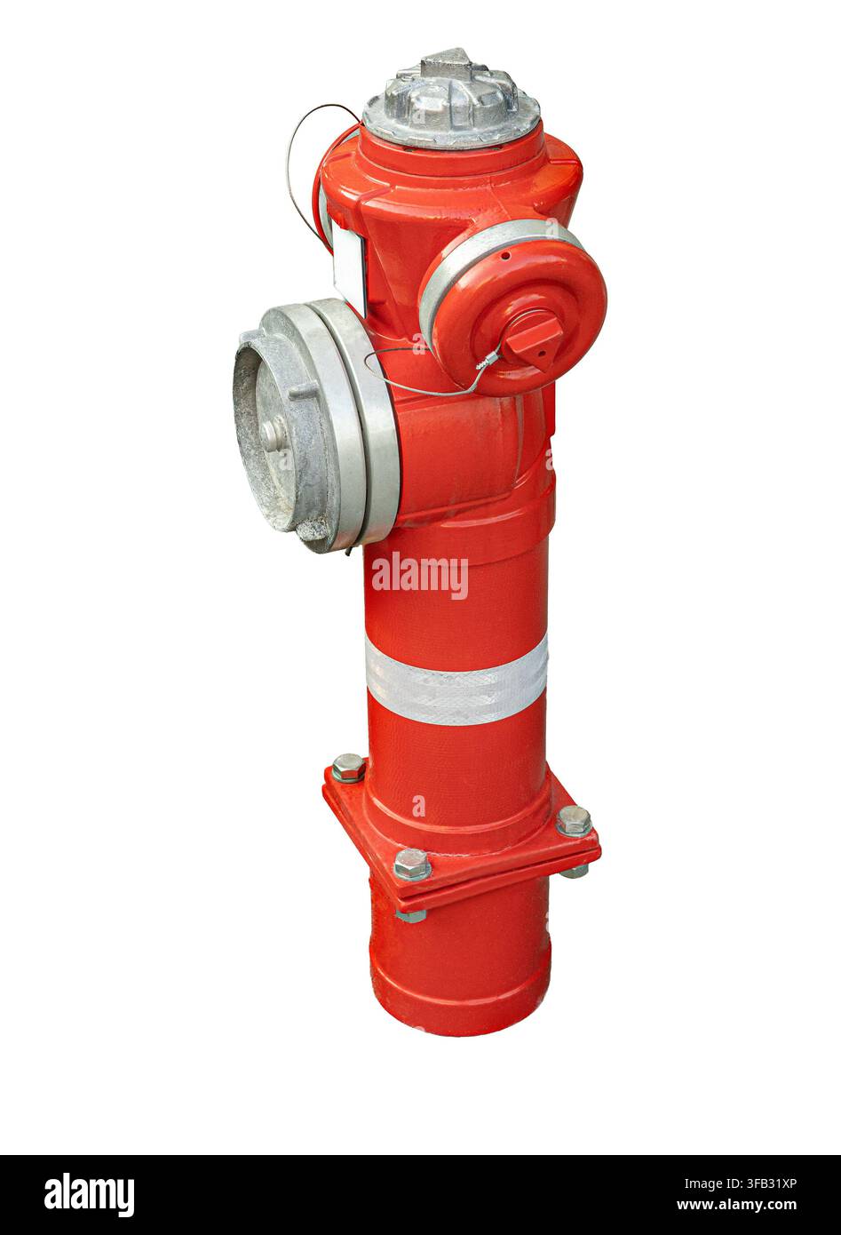 Bright red fire hydrant standing on a transparent background, ready for firefighting use Stock Photo