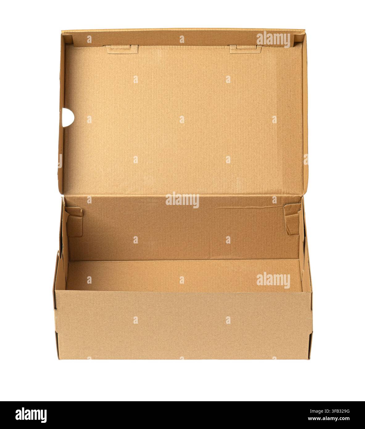 Empty open brown cardboard box ready for packaging or storage Stock Photo