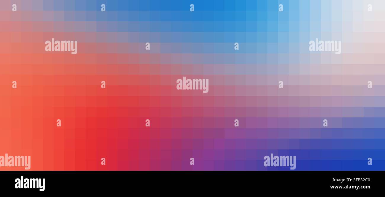 Colorful geometric pattern creating a smooth pixelated red and blue gradient transition Stock Photo