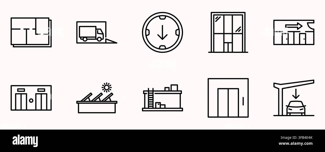 Real estate and building architecture infrastructure linear line icon set Stock Vector