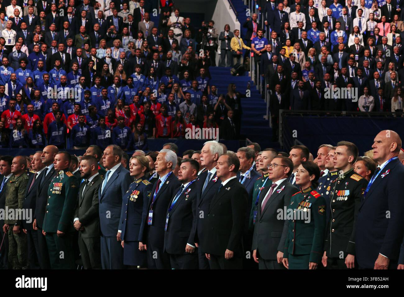 Participants of the United Russia party congress sing the anthem in ...