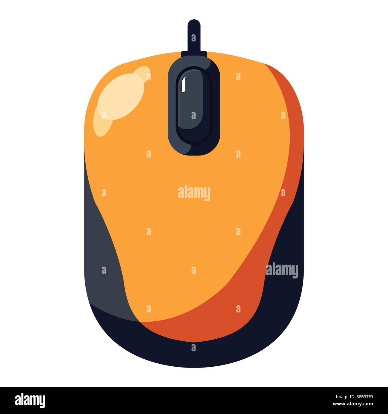 Computer mouse showing a scroll wheel and cable. Flat vector icon representing digital device control and computing Stock Vector