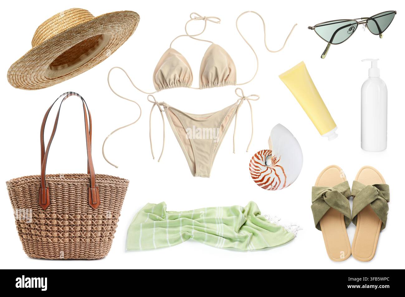 Set of beach items isolated on white Stock Photo