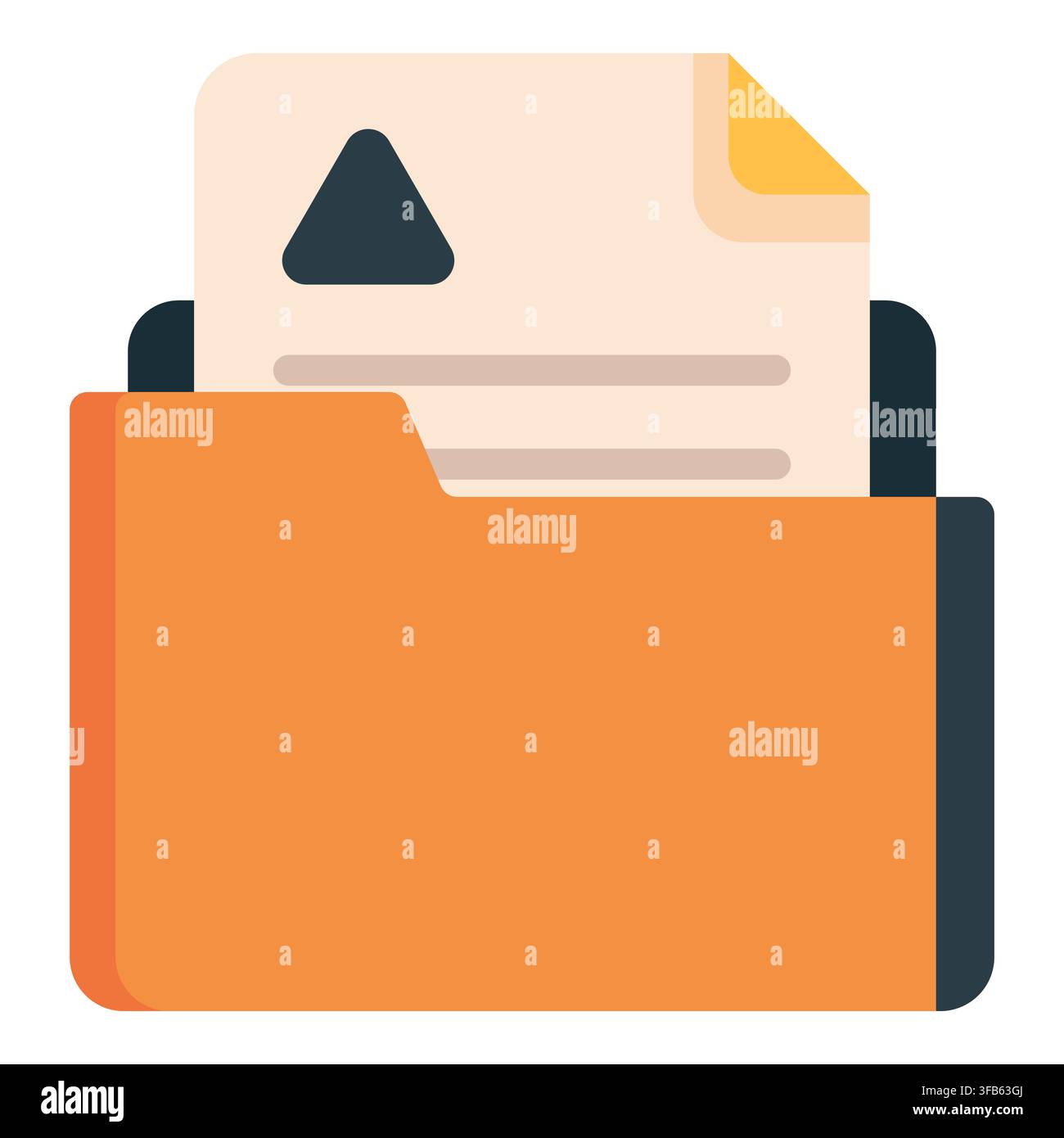 Orange folder holding a document with an upload icon, representing file management, data organization, and digital archiving Stock Vector