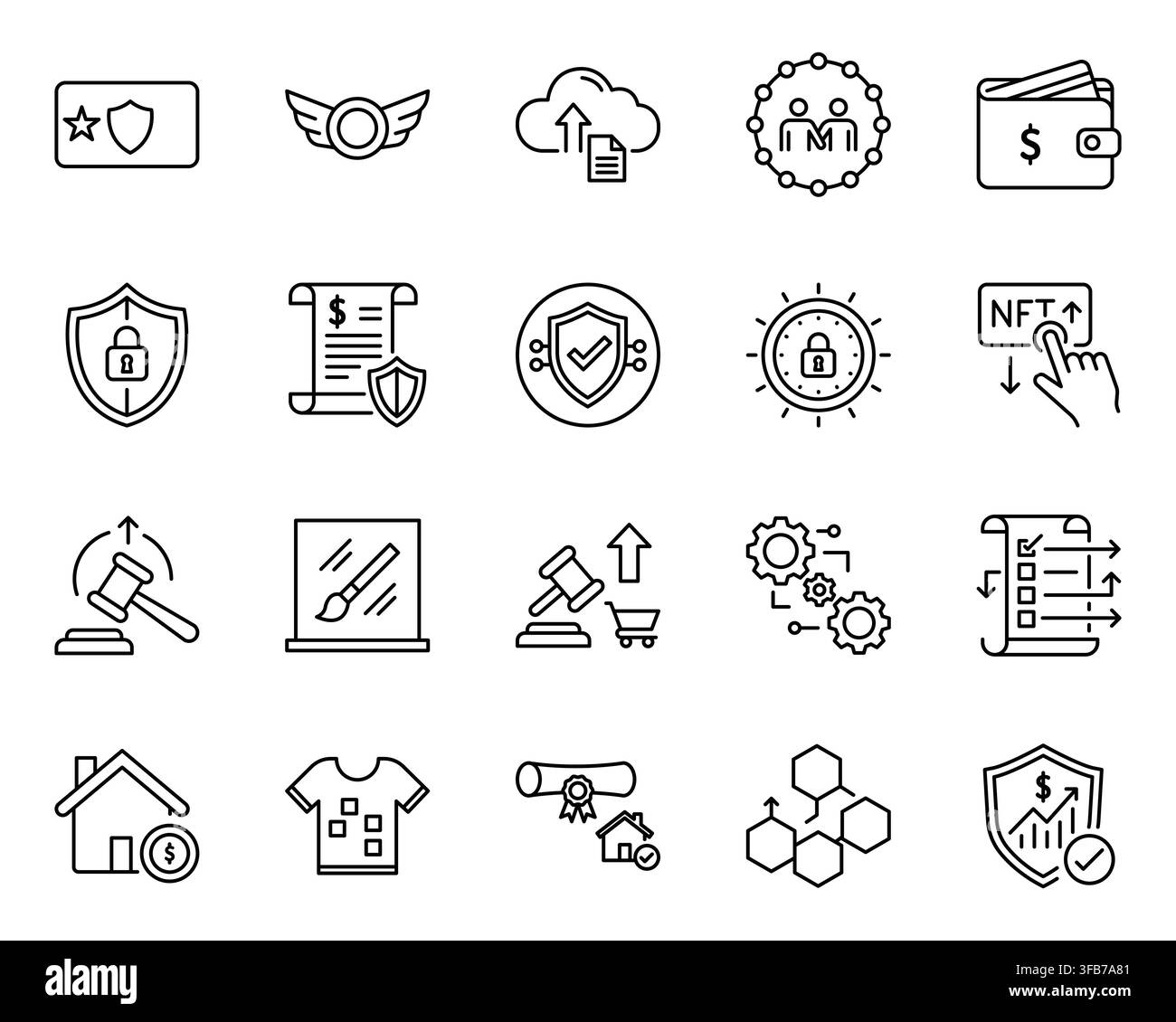 Blockchain smart contract nft cryptocurrency line icon set vector illustration Stock Vector