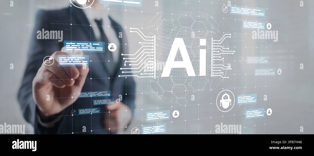 AI artificial intelligence platform for business automation with interactive digital communication elements Stock Photo