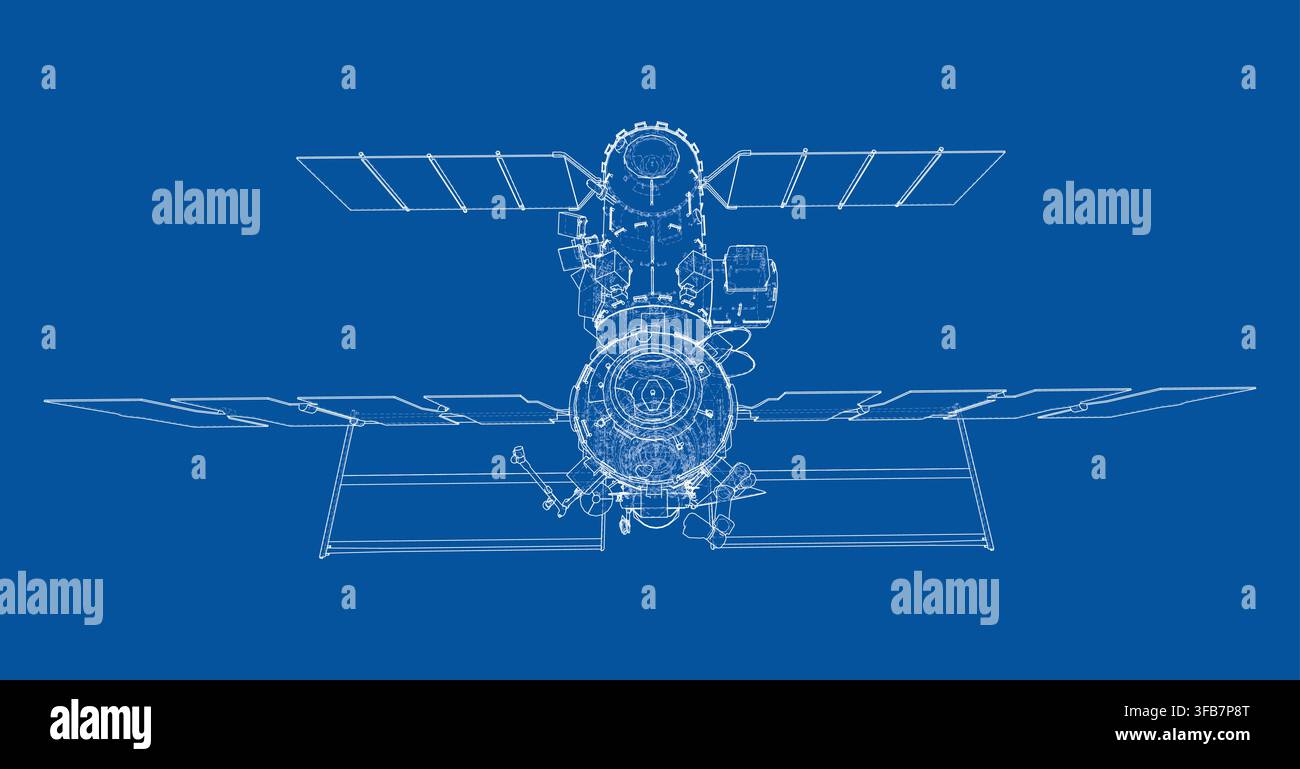 blueprint of a satellite in space. Vector Stock Vector