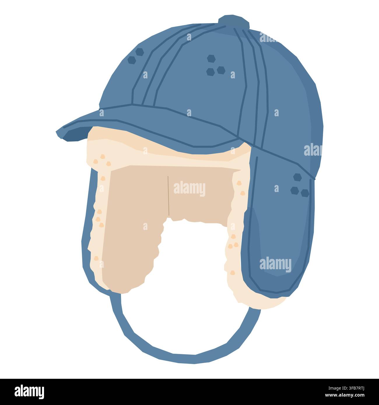 Blue Winter Cap with Fur Lined Ear Flaps Stock Vector
