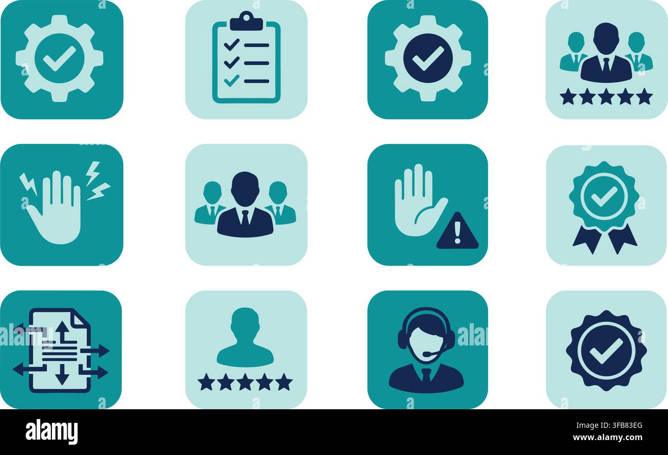 Business and service vector icon set features flat style design on a transparent background, depicting various professional concepts. Stock Vector