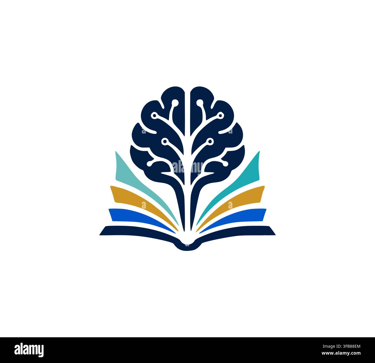 Modern Brain Tree Book Tech Learning Education Logo Vector Design Stock Vector