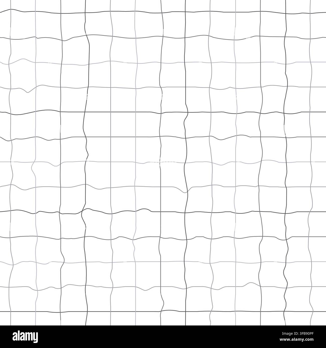 Grid curve striped seamless geometric pattern. White drawing squared paper background. Gray mesh line wave texture. Stock Vector