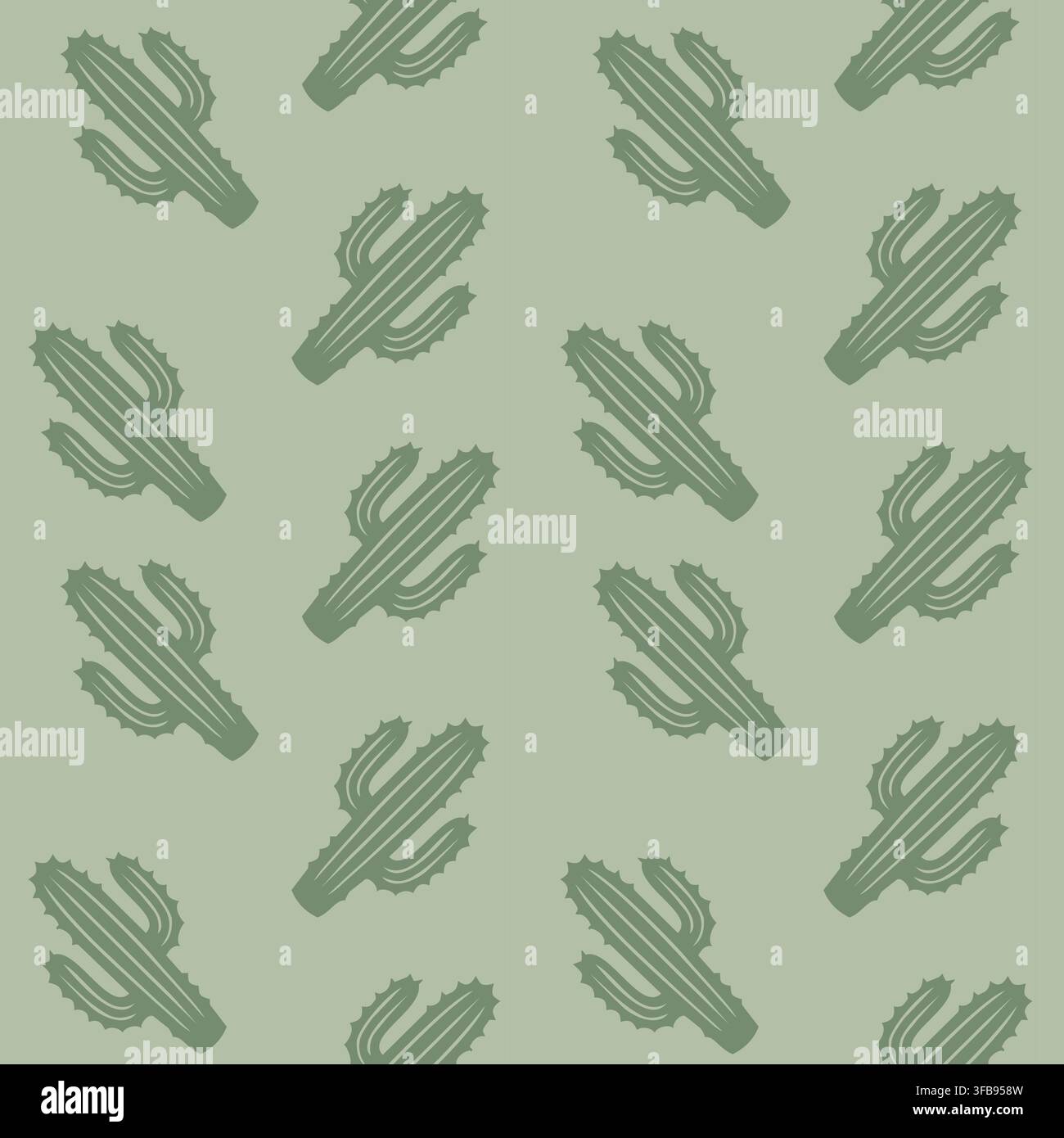 Minimal seamless cactus pattern in soft green tones with simple repeating layout. Stock Vector