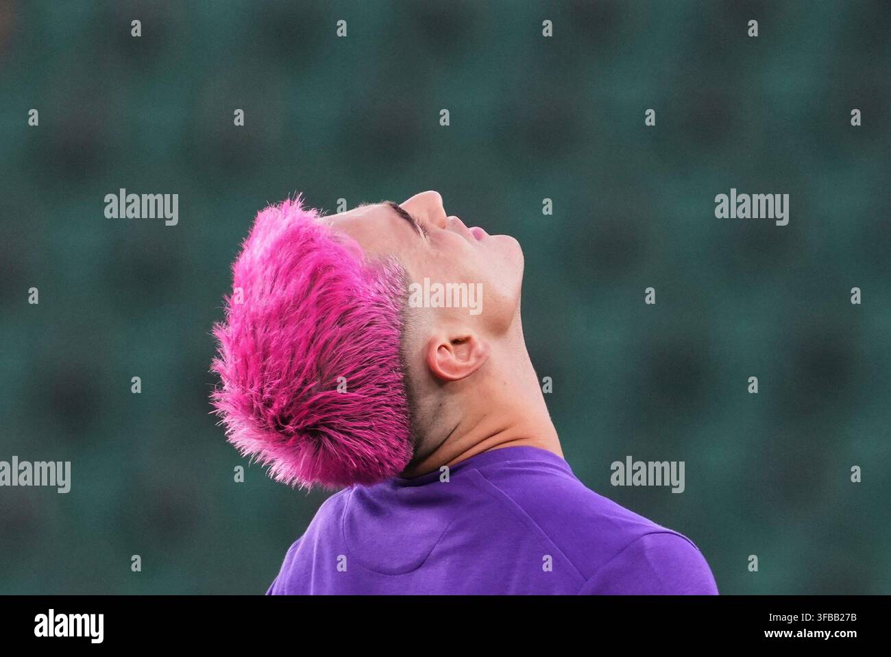 Barcelona's Gavi looks up ahead the Spanish La Liga soccer match ...