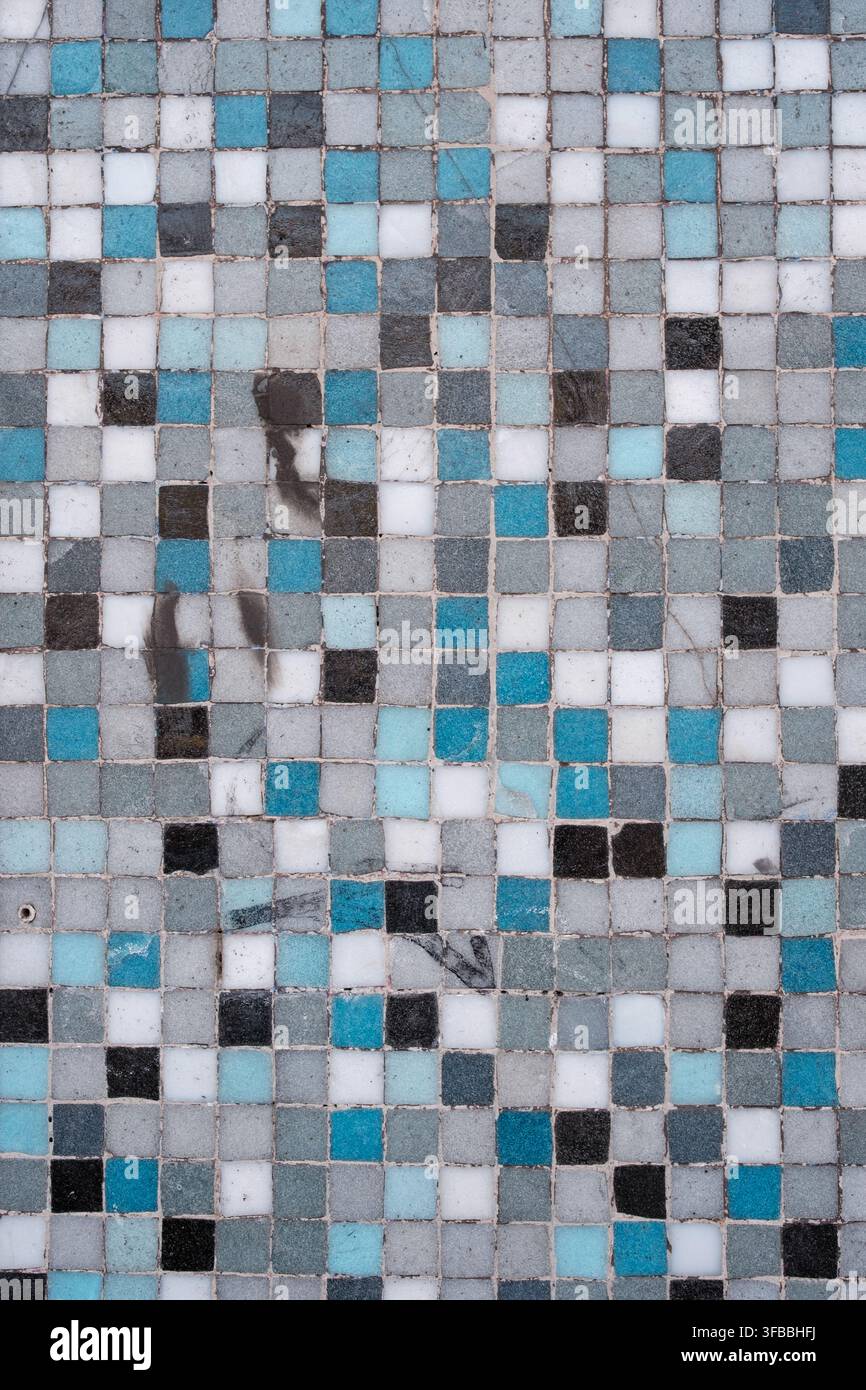 Worn Blue And Grey Ceramic Mosaic Tile Background Stock Photo