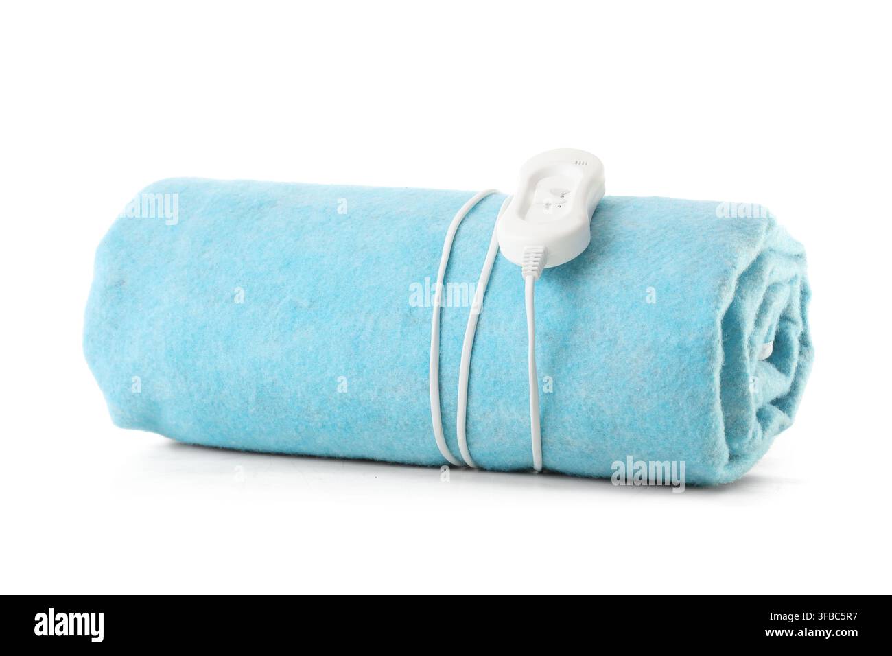 Blue electric heating pad on white background Stock Photo