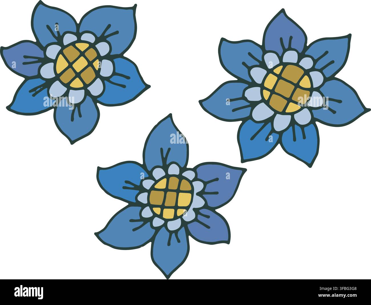 Blue Stylized Folk Floral Blossom Elements Stock Vector