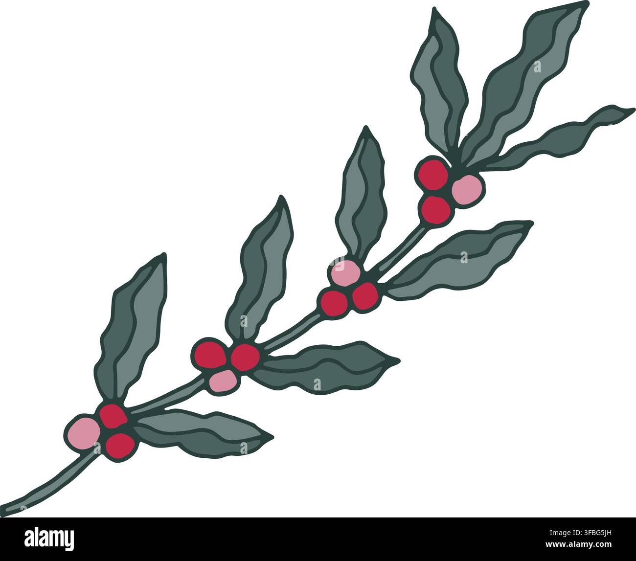 Stylized Branch With Red Winter Berries Stock Vector