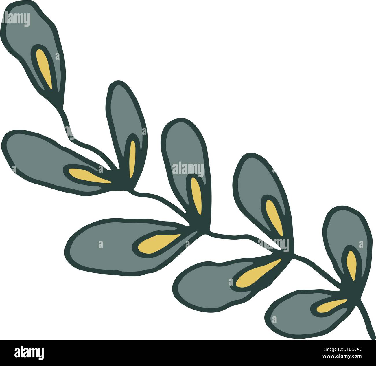 Stylized Branch With Yellow Accent Leaves Stock Vector