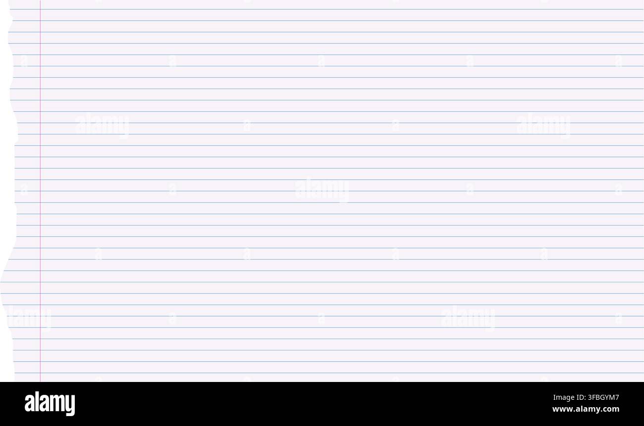 Torn Lined Paper Sheet with Red Margin and Blue Lines Stock Vector