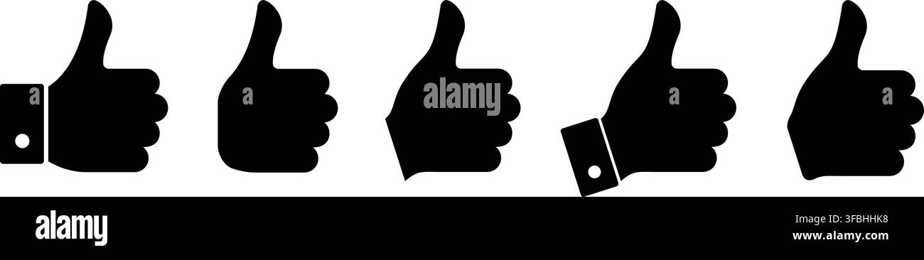 Black thumbs up hand icons collection in bold solid vector silhouette style Stock Vector