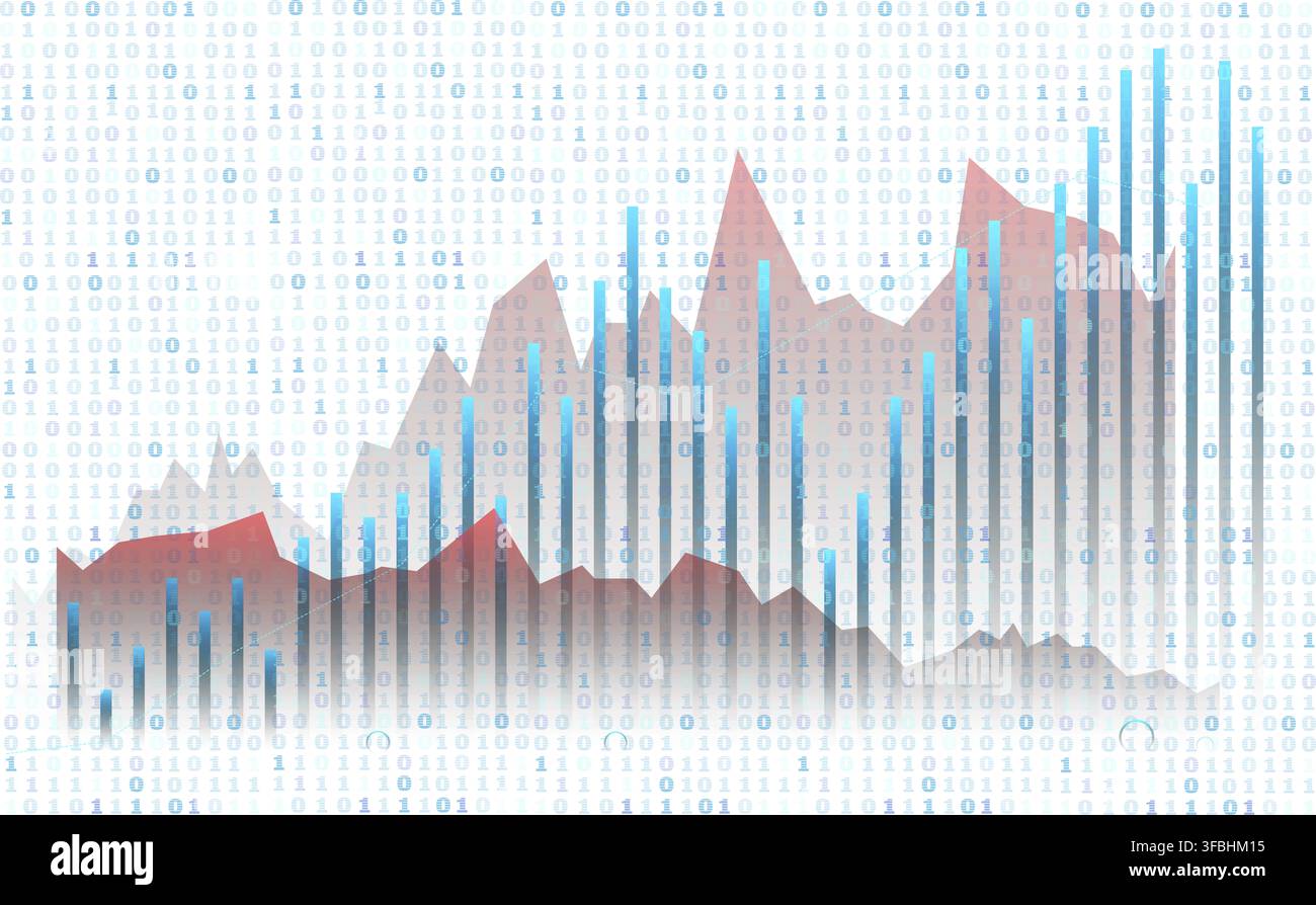 Abstract digital background with graphs, binary code and bar charts symbolizing data and technology Stock Photo