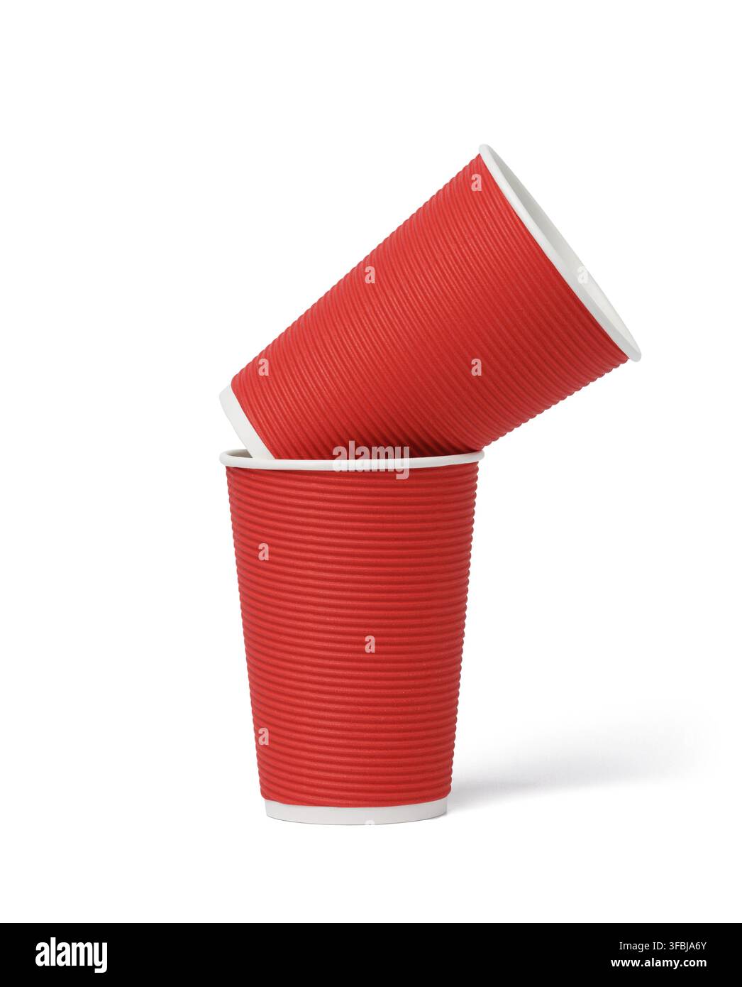 Red corrugated paper cup isolated on white background. Container for drinks Stock Photo