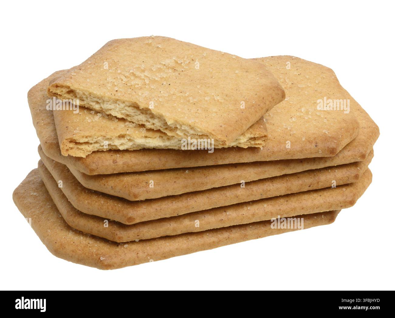 Rectangular baked cookies sprinkled with sugar on isolated background, stack Stock Photo