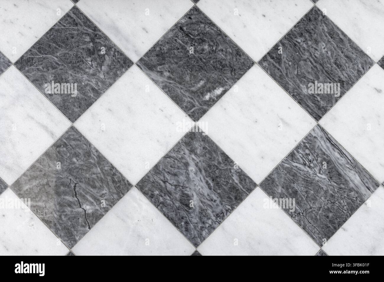 checkered marble floor tile pattern background. Top view Stock Photo