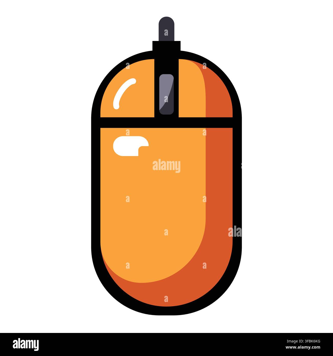 Orange computer mouse icon representing digital navigation, hardware, clicking, and scrolling in technology interfaces Stock Vector