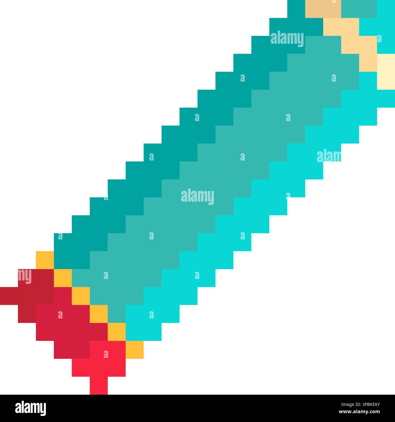 Pencil drawing stationery school tool pixel art style vector cyan red colors. Wooden pencil red eraser tip writing sketching instrument pixelated scho Stock Vector