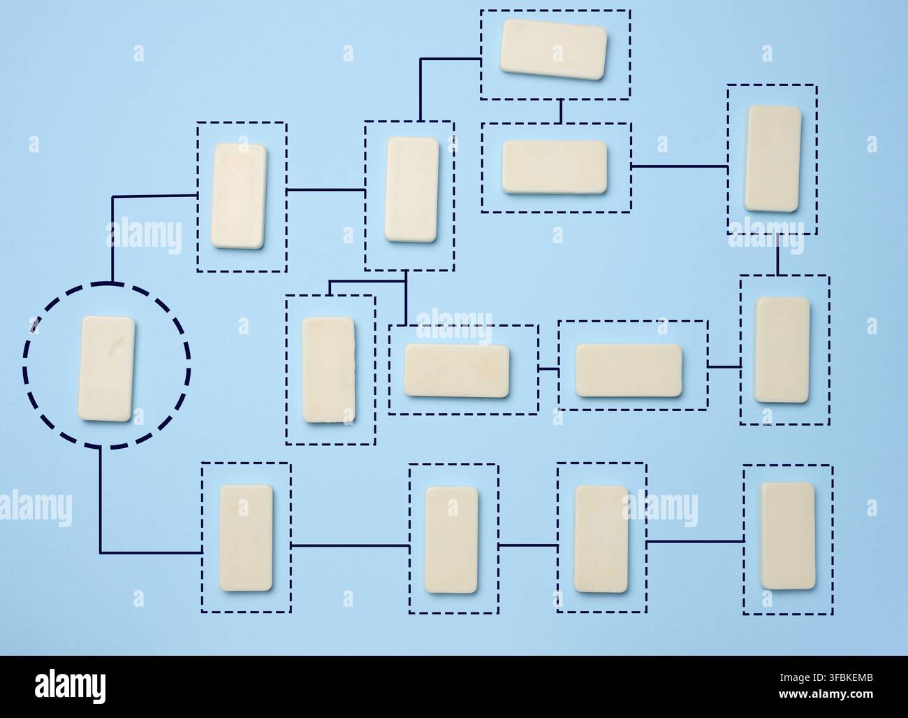 Scheme on a blue background. Automate business processes and workflows using flowcharts. Reduction of time for processing processes Stock Photo