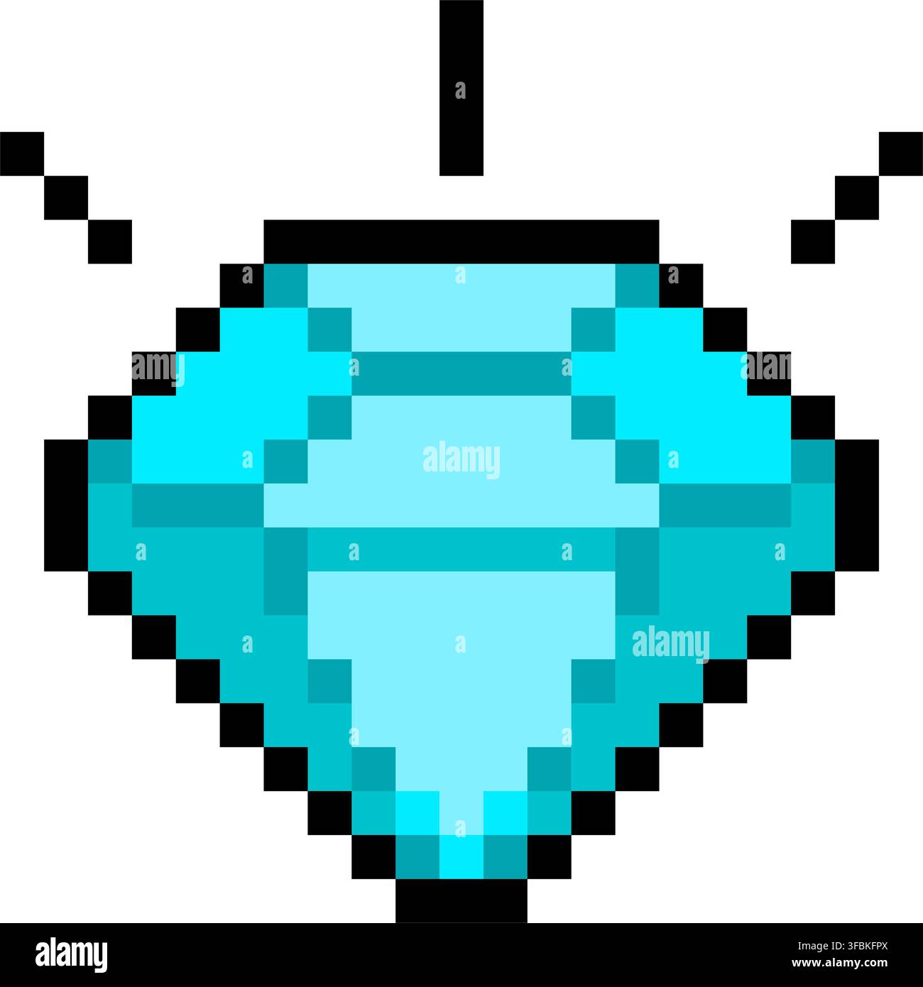 Diamond gem crystal reward item treasure pixel art style cyan blue design. Shiny pixelated gem bonus point video game asset icon isolated white backgr Stock Vector