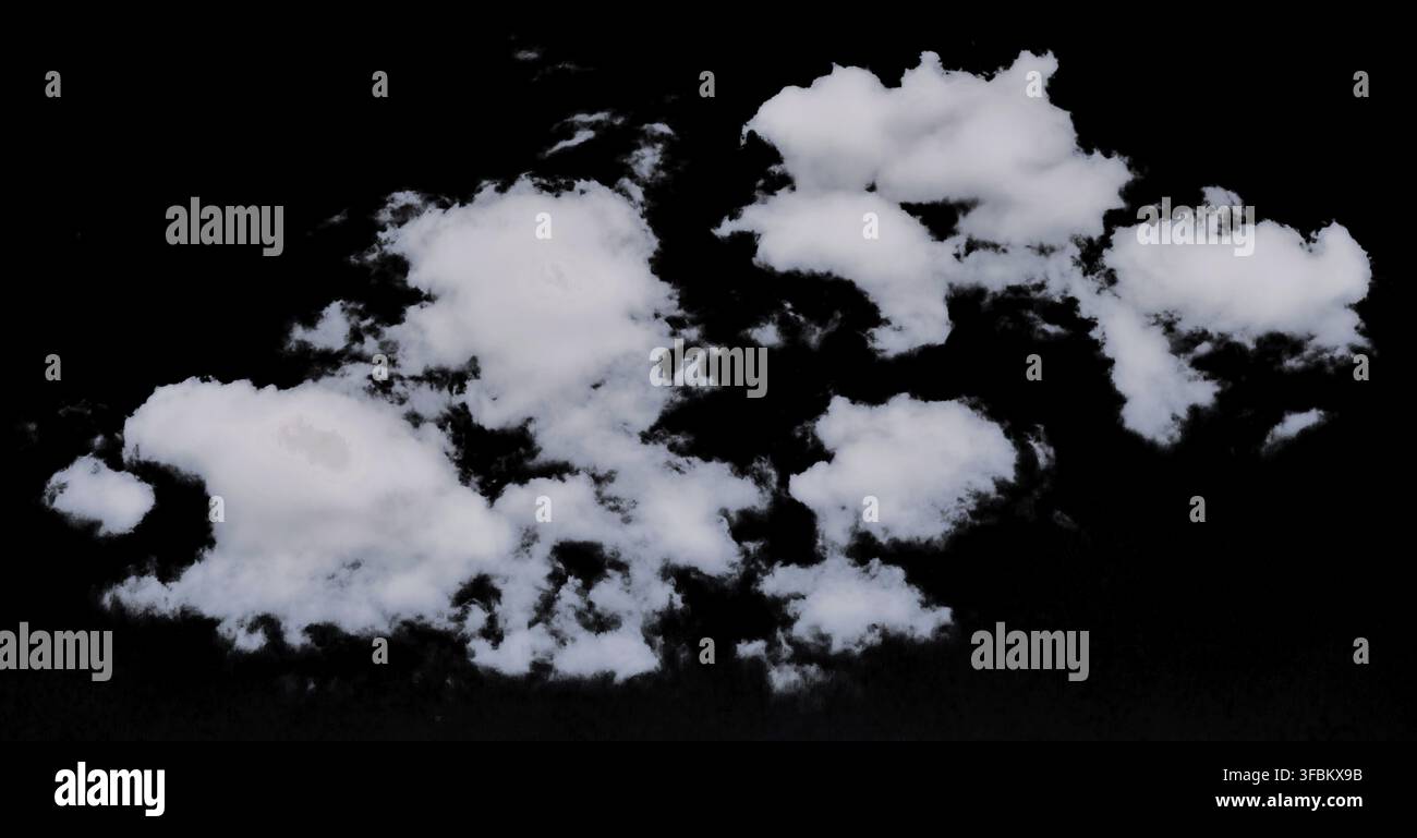 White fluffy clouds on a black isolated background Stock Photo