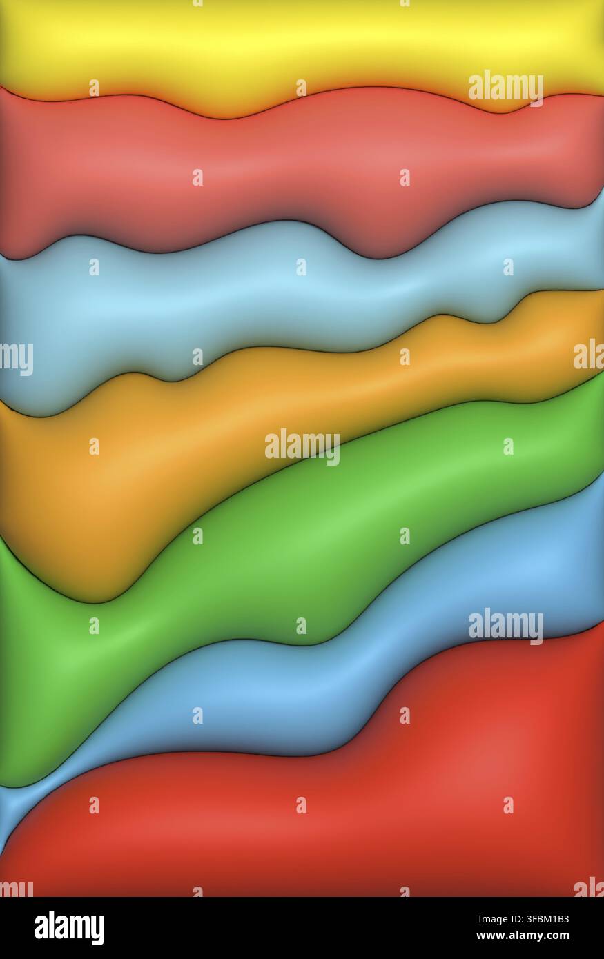 Abstract background with curved lines, 3D rendering illustration, inflated figures Stock Photo