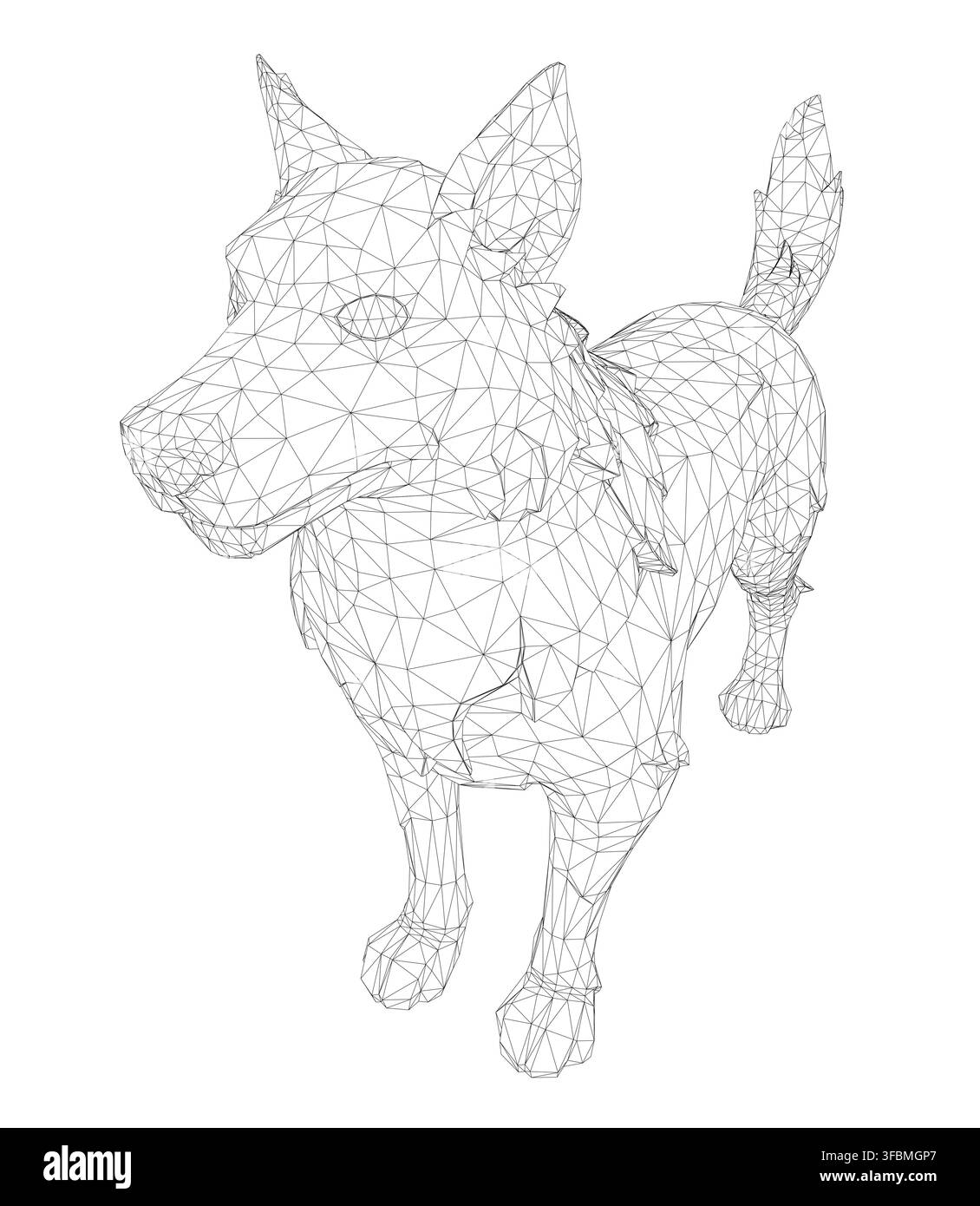 A stylized wireframe bull terrier dog composed of geometric shapes and lines creates a detailed, realistic breed representation on a clean white backg Stock Vector