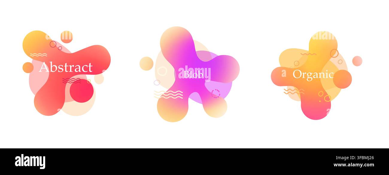 Set shape round gradient blob organic form. Abstract collection irregular blob. Liquid form deformed elements. Stock Vector