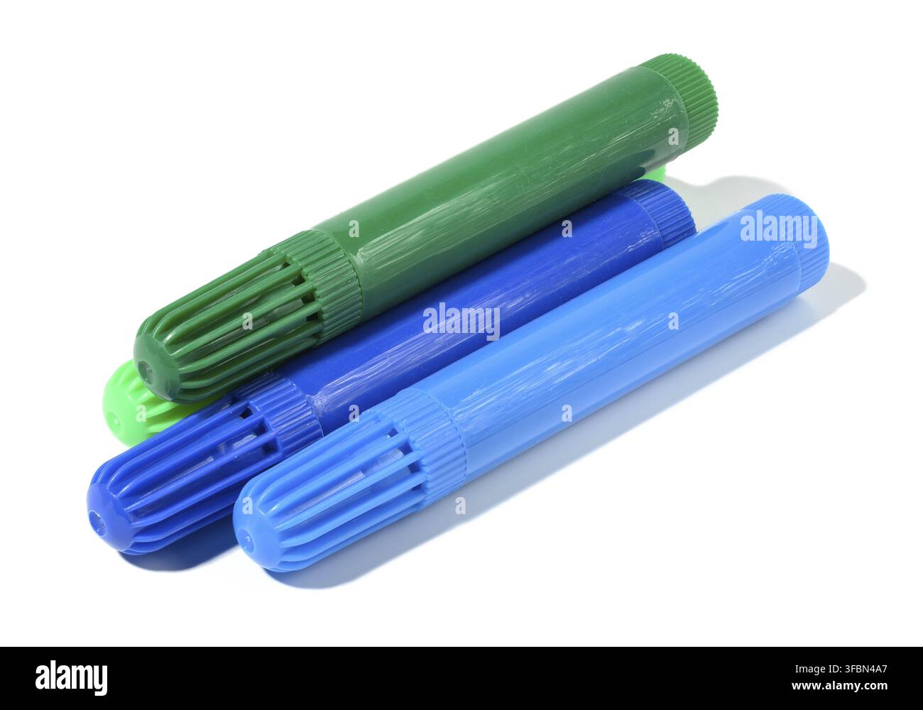 Stack of multicolored felt-tip pens isolated on white background Stock Photo