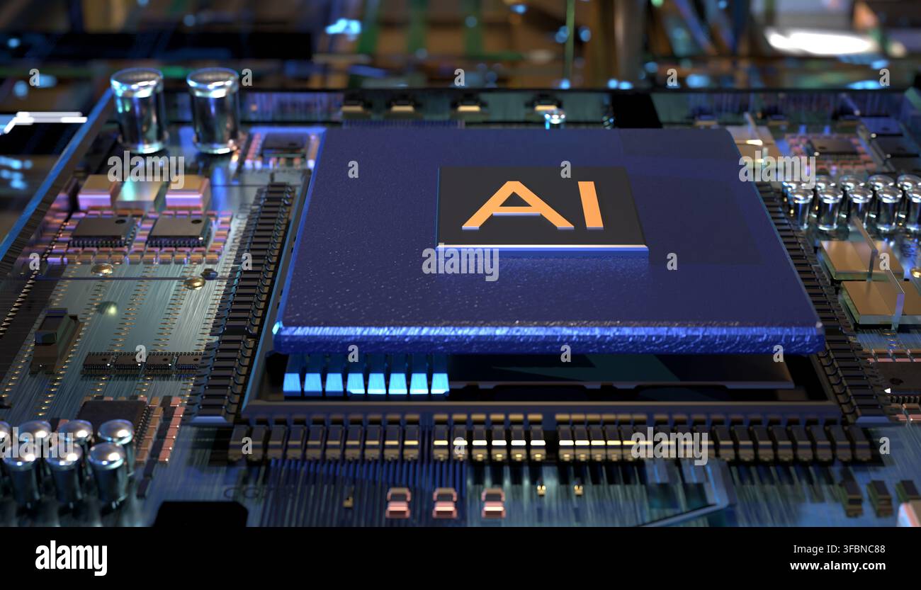 AI (Artificial Intelligence) technology,CPU Concept with Circuit Board Stock Photo