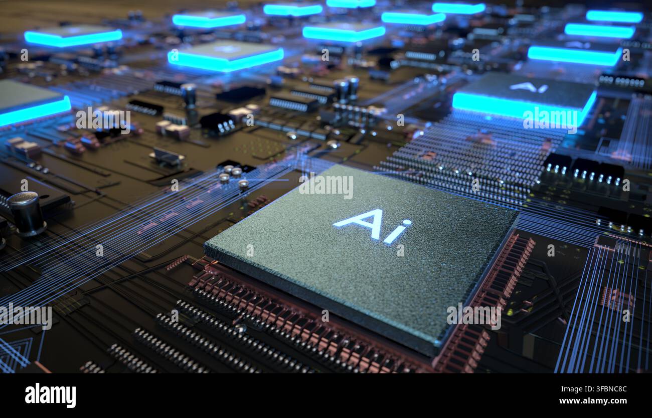 AI (Artificial Intelligence) technology,CPU Concept with Circuit Board Stock Photo