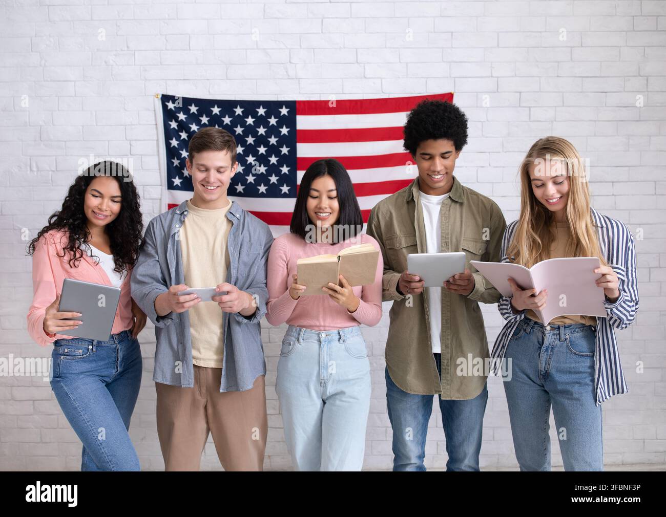 Modern study in USA, language learning and student exchange program Stock Photo