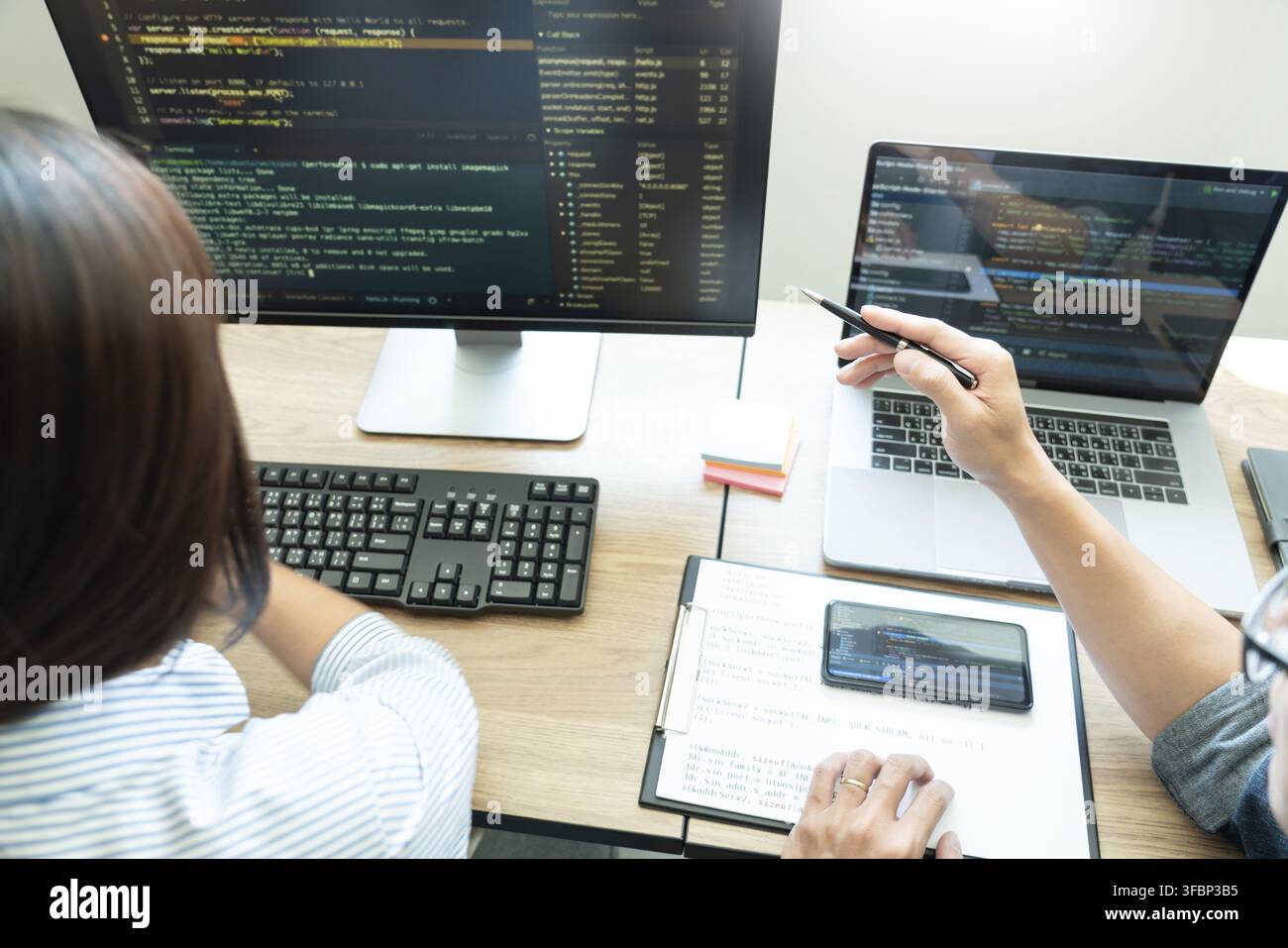 Team of programmers working together development Website design and coding technologies in a software develop company office, Coworkers Team concept Stock Photo