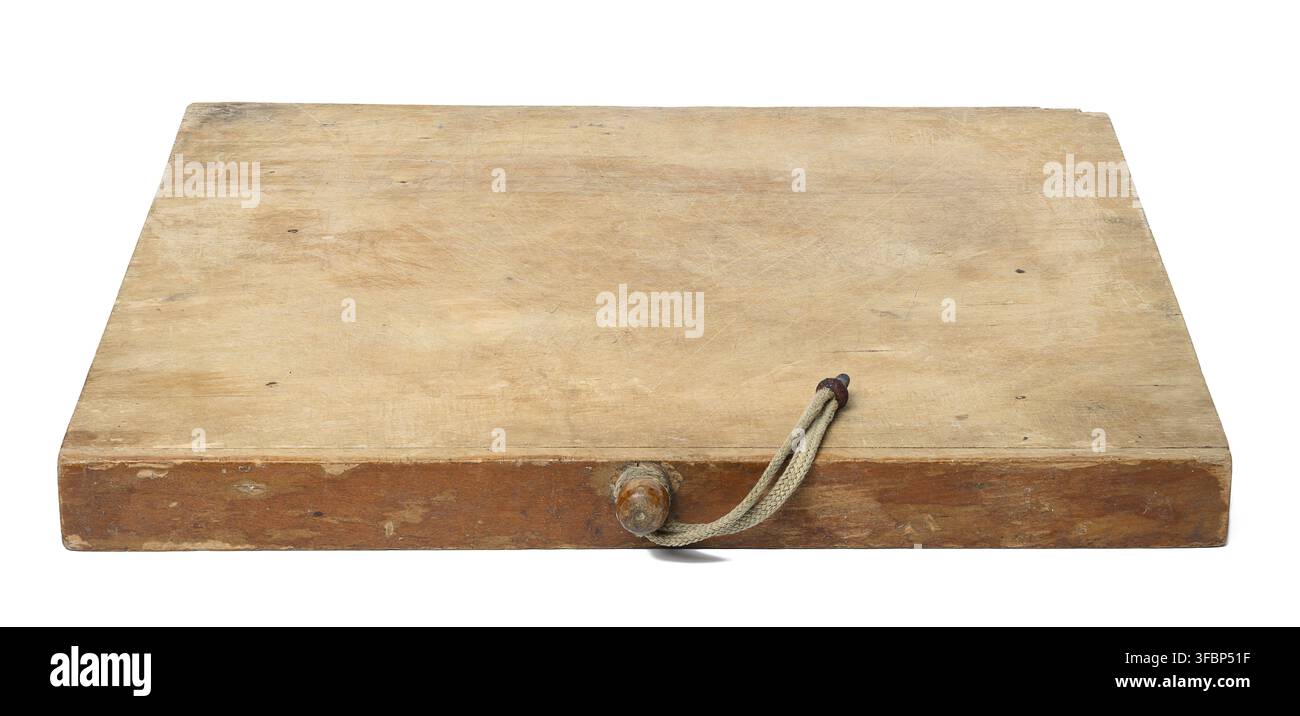 Rectangular wooden cutting board empty on white isolated background Stock Photo